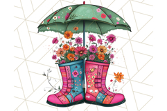 Floral Rain Boot Clipart PNG Spring Umbrella Bouquet Art Product Image 5