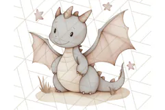 Watercolor Baby Dragon Clipart, Cute Nursery Fantasy PNG Product Image 2