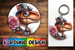 Enchanted Round Keychains PNG, Dino Product Image 1