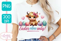 Easter vibes sublimation PNG, Cute highland cow PNG design Product Image 4