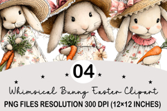 Whimsical Bunny Easter Clipart, Watercolor Easter Bunny PNG Product Image 1