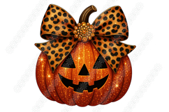 Pumpkin PNG with Leopard Print Bow Fall Sublimation Design Product Image 2