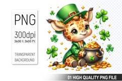St. Patrick’s Giraffe with Hat Clipart, Sublimation PNG Product Image 1