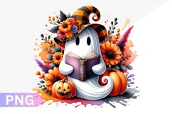 Halloween Ghost And Books Sublimation - Clipart PNG Design Product Image 1