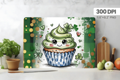 Cute Shamrock Cupcake Cutting Board PNG Sublimation Design Product Image 1