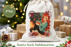 Retro Christmas Girl Santa Sack, Vintage Christmas Tree PNG Product Image 1