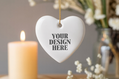 Christmas Love Heart Ornament Mockup | Holiday Hanging Product Image 1