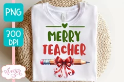 Merry Teacher sublimation PNG, Christmas teacher shirt PNG Product Image 2