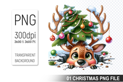 Watercolor Cute Christmas Reindeer Clipart PNG Bundle Product Image 11