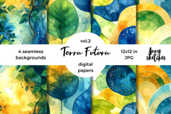 Terra Futura Digital Paper Watercolor Seamless Pattern Product Image 1