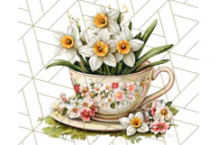 Vintage Floral Teacup Clipart PNG, Blooming Teacups Clip Art Product Image 4