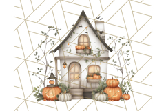Watercolor Halloween Cottage Clipart, Ghosts &amp; Pumpkins Png Product Image 4