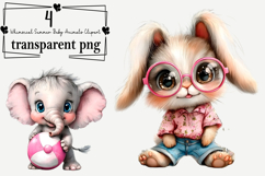 Whimsical Summer Baby Animals Clipart Watercolor PNG Product Image 1