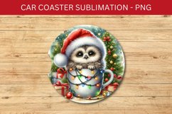 rounded car coaster - baby owl in the mug Product Image 1