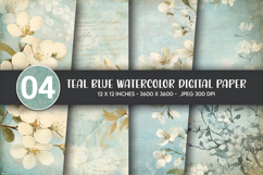 Teal Blue Watercolor Digital Paper Product Image 1