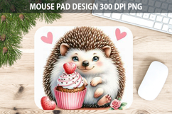 Watercolor Hedgehog Mouse Pad Sublimation - Valentines PNG Product Image 1