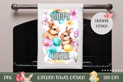 Cartoon Easter Towel Design, Watercolor Flowers Towel PNG Product Image 1