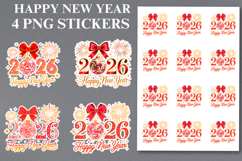 4 HAppy New Year 2026 Stickers Png | Printable Product Image 1