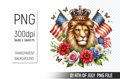 4th of July Lion Clipart, Animal illustration for crafts Product Image 1