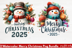 2 Watercolor Merry Christmas PNG | Festive Holiday Product Image 1