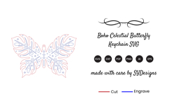 Boho Celestial Butterfly Keychain SVG - Laser Cut File Product Image 2