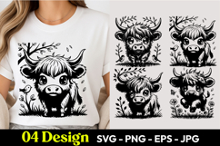 Cute Highland Cow Nature Scene Cartoon SVG PNG Product Image 1
