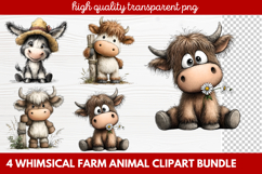 4 Whimsical Farm Animal Clipart | Cute Farm Animals PNG Set Product Image 1