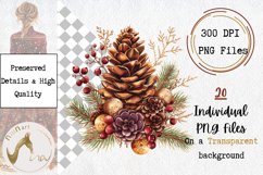 Watercolor Whimsical Red and Gold Pinecones Clipart Product Image 2