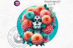 Pastel Floral Day of the Dead Clipart PNG Set v2,sugar skull Product Image 10