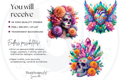 Pastel Floral Day of the Dead Clipart PNG Set v2,sugar skull Product Image 2