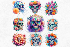 Pastel Floral Day of the Dead Clipart PNG Set v2,sugar skull Product Image 4