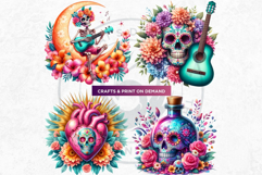 Pastel Floral Day of the Dead Clipart PNG Set v2,sugar skull Product Image 5