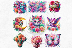 Pastel Floral Day of the Dead Clipart PNG Set v2,sugar skull Product Image 8