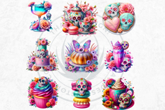 Pastel Floral Day of the Dead Clipart PNG Set v2,sugar skull Product Image 9