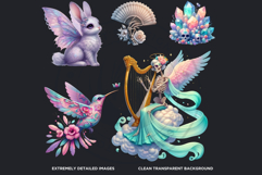 Pastel Floral Day of the Dead Clipart PNG Set, sugar skull Product Image 3
