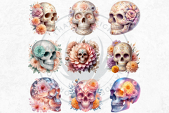 Pastel Floral Day of the Dead Clipart PNG Set, sugar skull Product Image 4