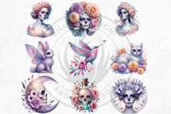 Pastel Floral Day of the Dead Clipart PNG Set, sugar skull Product Image 7