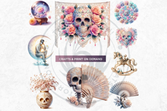 Pastel Floral Day of the Dead Clipart PNG Set, sugar skull Product Image 8