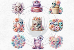 Pastel Floral Day of the Dead Clipart PNG Set, sugar skull Product Image 9