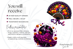Vibrant Floral Day of the Dead Clipart PNG Set, sugar skull Product Image 2
