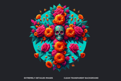 Vibrant Floral Day of the Dead Clipart PNG Set, sugar skull Product Image 3