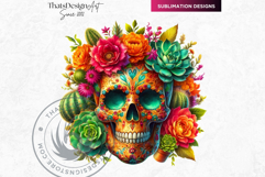 Vibrant Floral Day of the Dead Clipart PNG Set, sugar skull Product Image 5