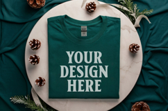 Gildan 5000 Forest Green Folded Christmas Mockup, G5000 mock Product Image 1