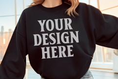 Gildan 18000 Black Mockup , Crewneck Sweatshirt Boho Mock-up Product Image 1