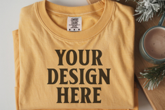 Mustard Comfort Colors 1717 Christmas Folded T-Shirt Mockup Product Image 1
