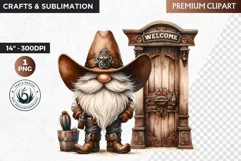 Western clipart, Cowboy Gnome clipart, gnome sublimation Product Image 1