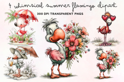 Whimsical Summer Flamingo Clipart PNG Product Image 1