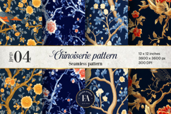Chinoiserie Floral Bird Digital Papers| Chinoiserie Pattern Product Image 1