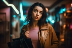 Urban nightlife: young woman with shopping bags Product Image 1