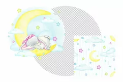 Baby elephant watercolor clipart, digital paper JPG, girl wa Product Image 4